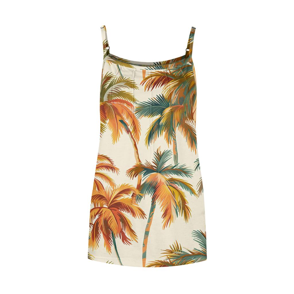 Women's Pleated Round Neck Hawaiian Printed Suspender