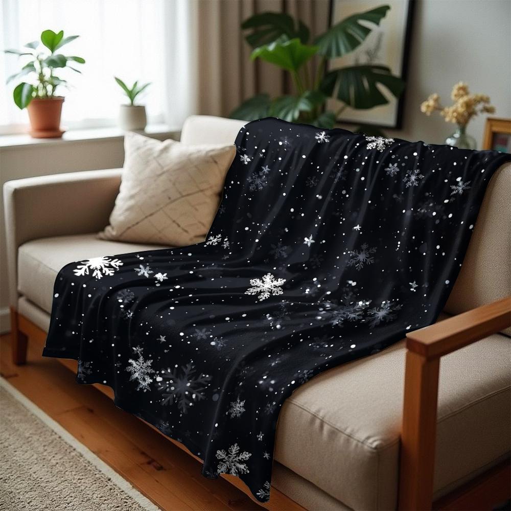 Night Snow Texture Cartoon Anime Print Flannel Blanket Soft Warm Throw for Kids Bedroom Sofa Christmas Office Car