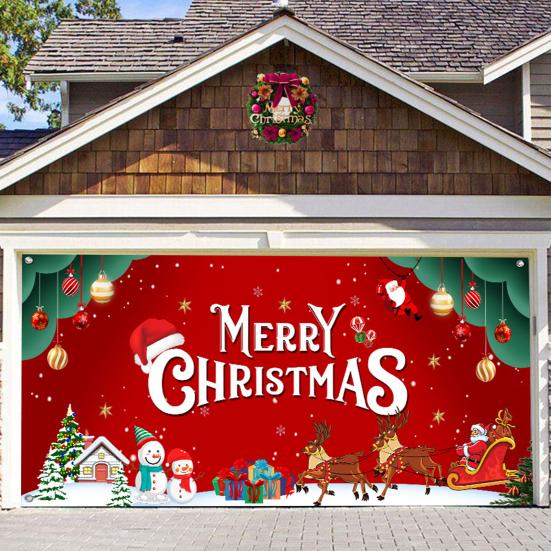 Christmas Banner Garage Door Decoration Snowman Santa Claus Elk Gift Box Print Christmas Backdrop Christmas Holiday Party Supplies