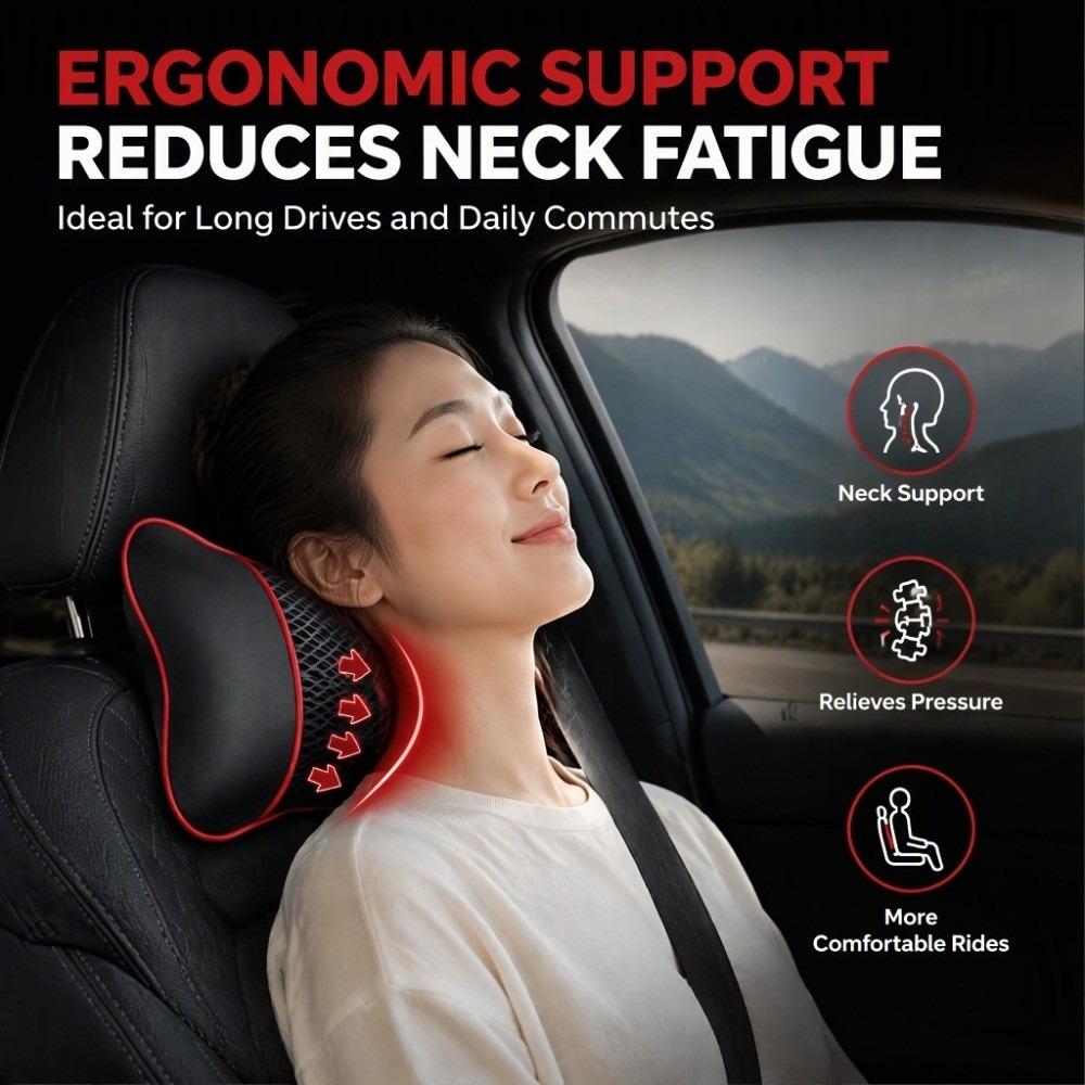2pcs Mesh Faux Leather Neck Pillow Adjustable Breathable Seat Rest Cushion Car Travel