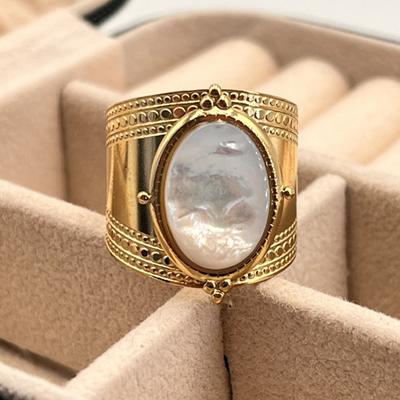 Luxusní tyrkysové prsteny s otevřeným designem z přírodního kamene pro ženy, nerezová ocel pozlacená 14K zlatem, široký prsten, dámské šperky, dárky na párty