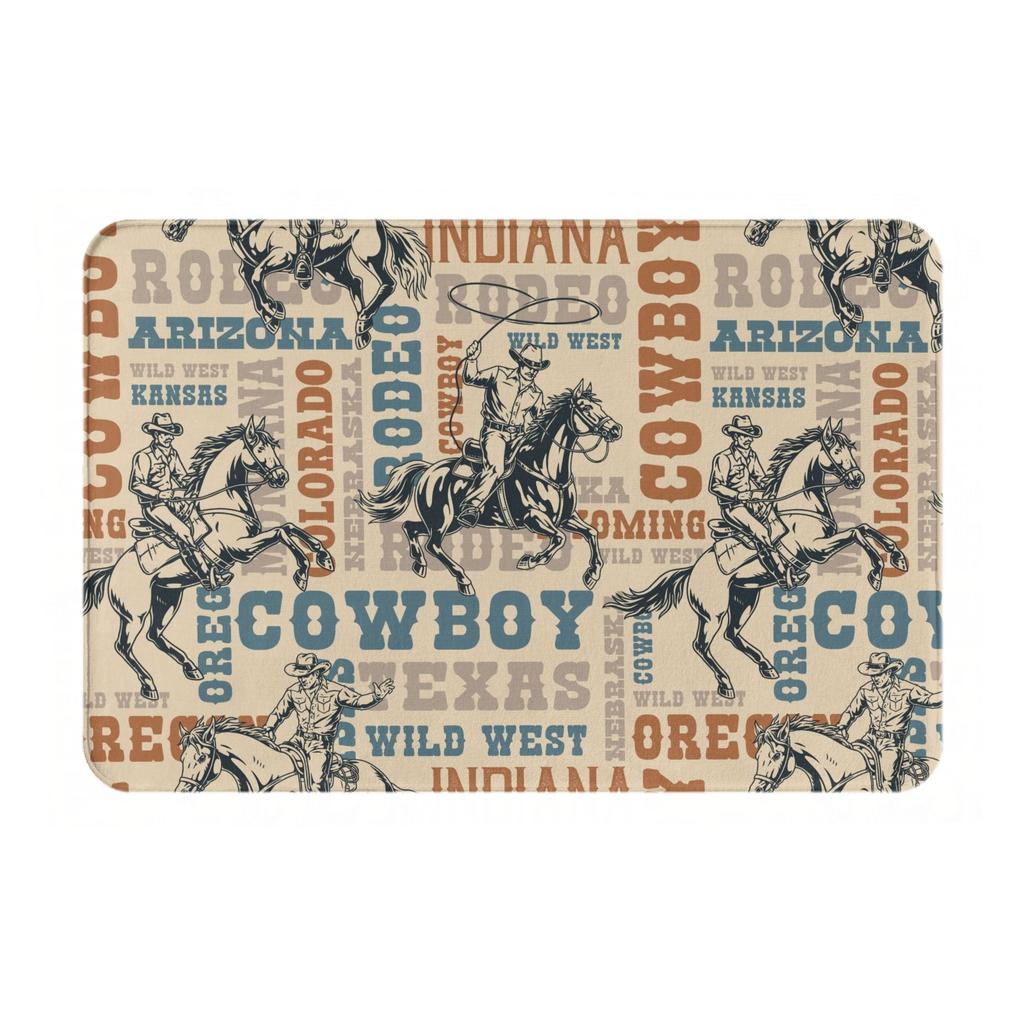 Western Cowboy Rider Pattern Front Door Mat Anti-Slip Indoor Quick Dry Doormat Floor Bathroom Entrance Rug Carpet