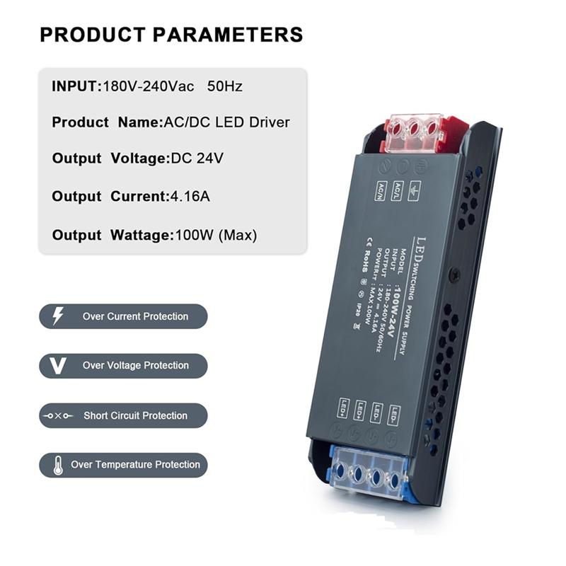 A25F-LED Driver Power Adapter 100W AC 180-240V Mute Lighting Transformer LED Light Power Supply With 24V AC Input