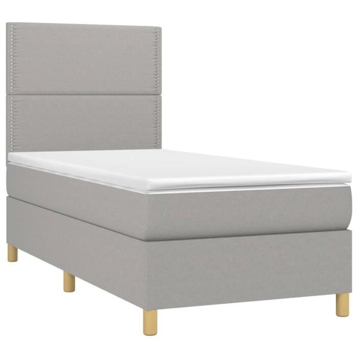 3142217 vidaXL Lit à sommier tapissier et matelas Gris clair 90x190 cm Tissu
