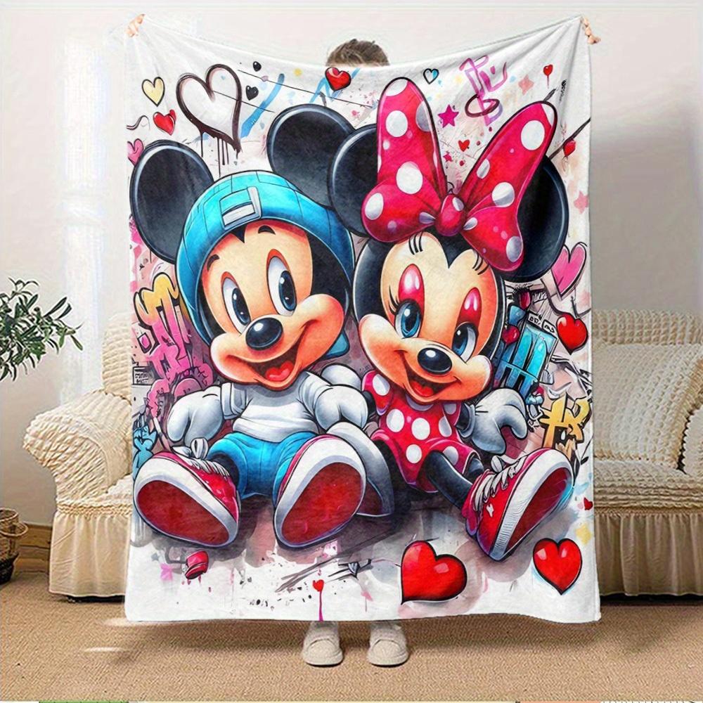1pc Flannel Bedding Throw Blanket - Cute Mickey Mouse and Minnie Mouse Pattern, Great for Sofa