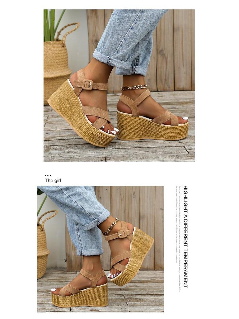 2024 Summer Plus Size Women's Wedge Heel Sandals with Buckle, European & American Style