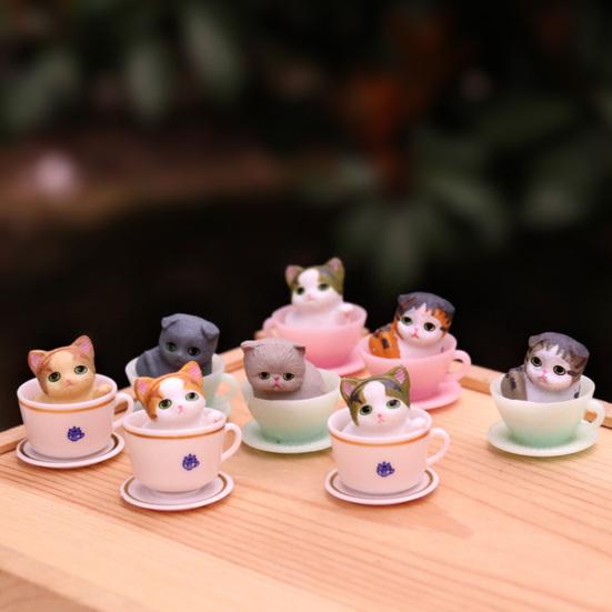 8Pcs Cat Ornament Mini Hand Painted Realistic Collectible DIY Accessories Adorable Cake Topper Teacup Cat Figurine Desktop Decor