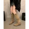 Thick Heel Pleated Pile Long Knight Boots Shoes New Season Western Skinny Skinny Long Boots