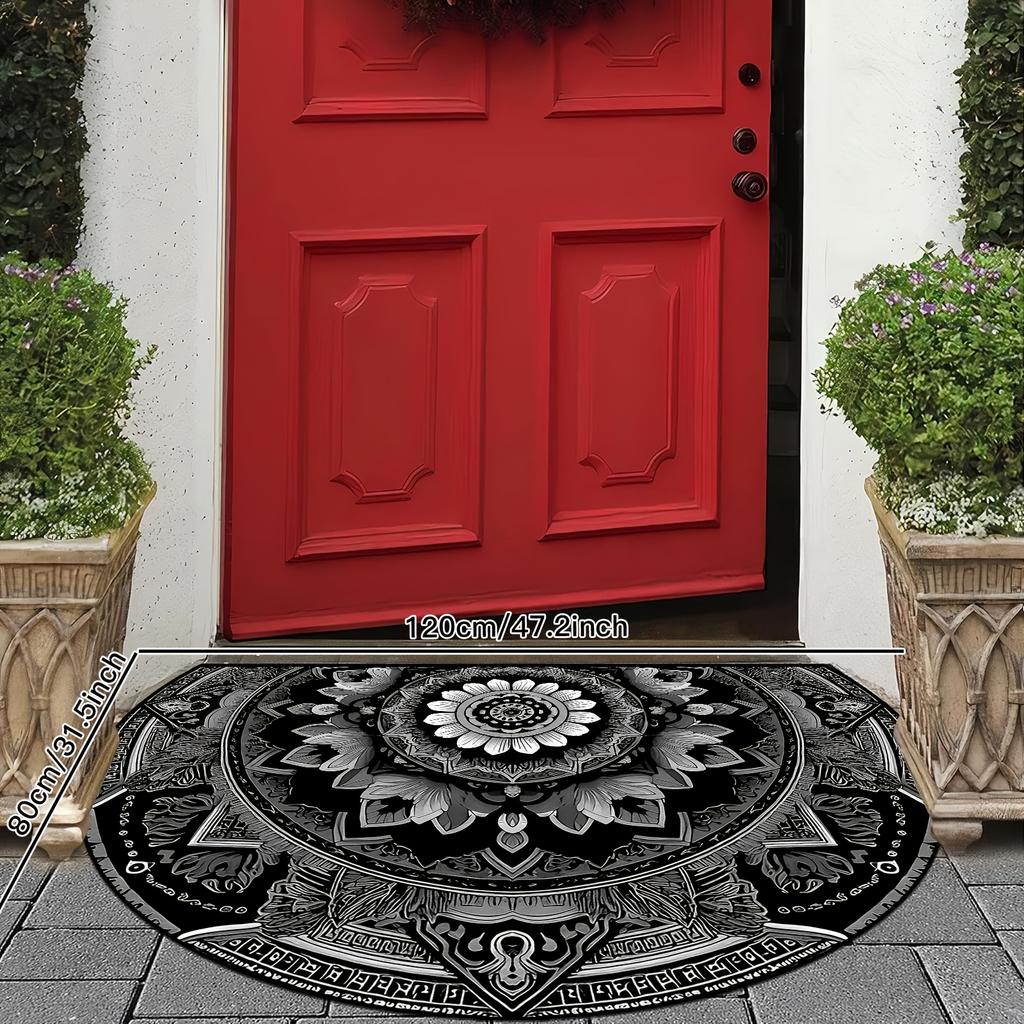 1Pcs Geometric Floral Semi Circle Welcome Doormat Non-Slip for Outdoor Patio Porch Kitchen Bathroom Entryway Floor Mat