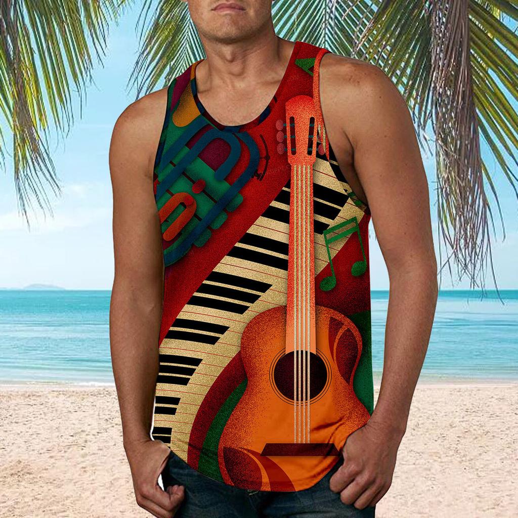 Mens Fashion Hawaiian Beach Sports Tank Top Men Gym Print Vest