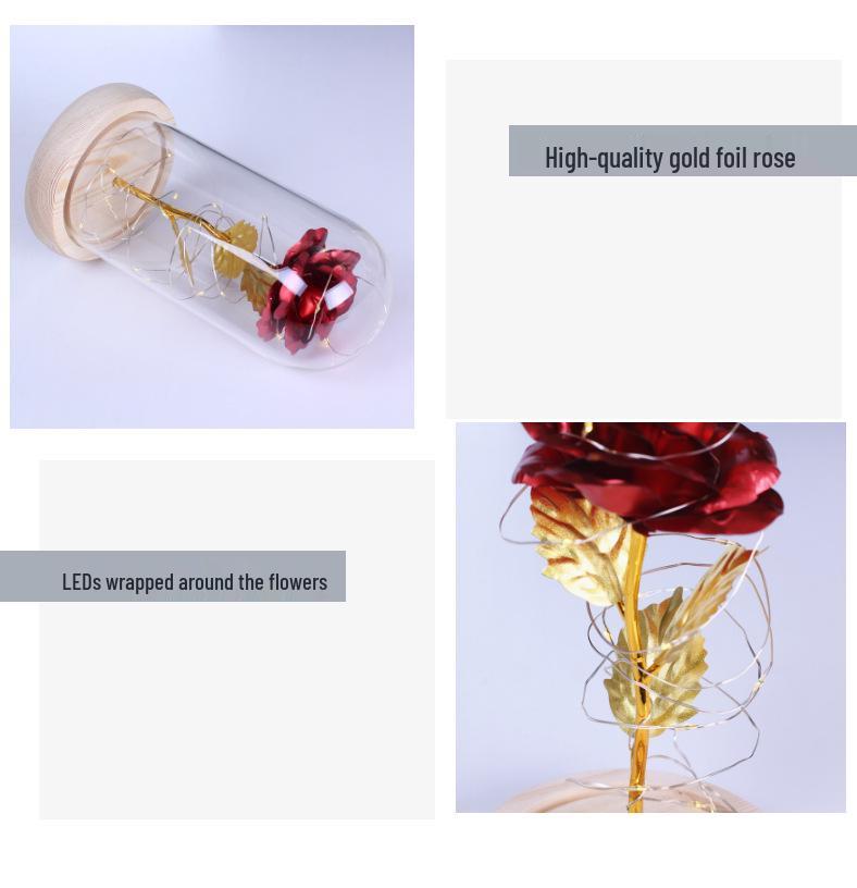 Gold Foil Rose Eternal Flower Glass Cover Gift for Valentine's Day, Christmas, New Year