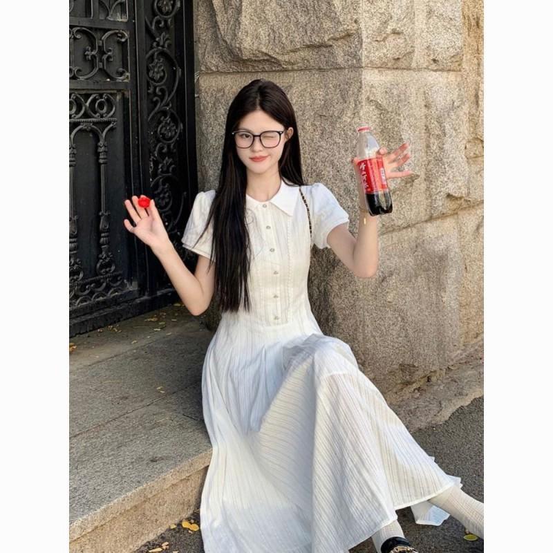 2026 Womens White Puff Sleeve Maxi Dress High Waist Slim Fit Casual Party