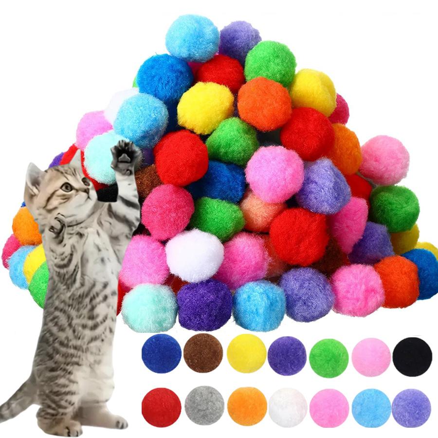 98pcs 3cm Colorful Plush Cat Teaser Toy Balls - Durable Chew Balls for Cat & Dog Training, Soft Pet for Indoor Play ZSY