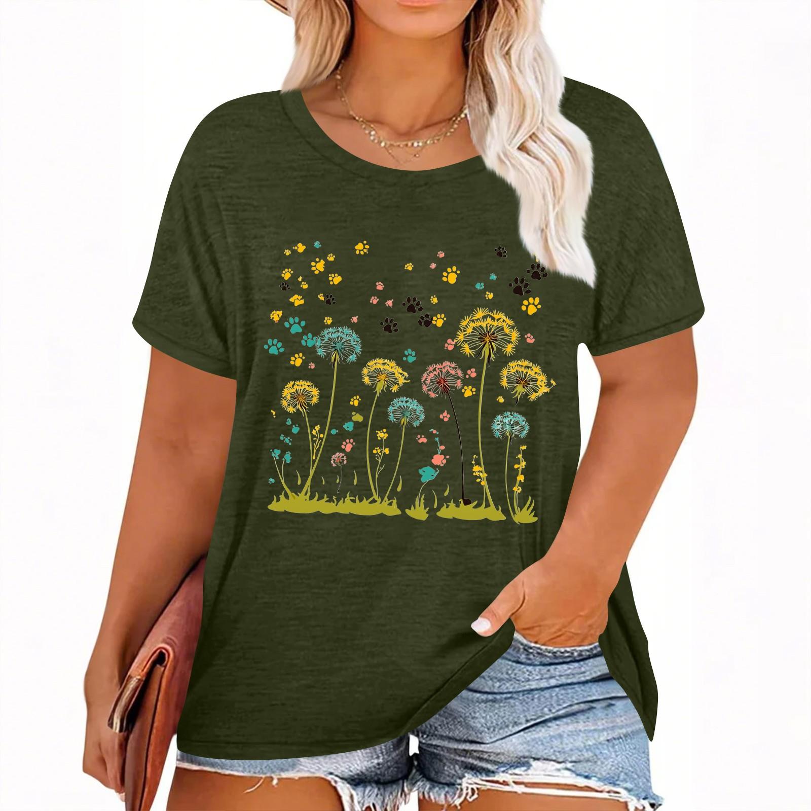 Women s Hawaiian Floral Print Short Sleeve T-Shirt Top L