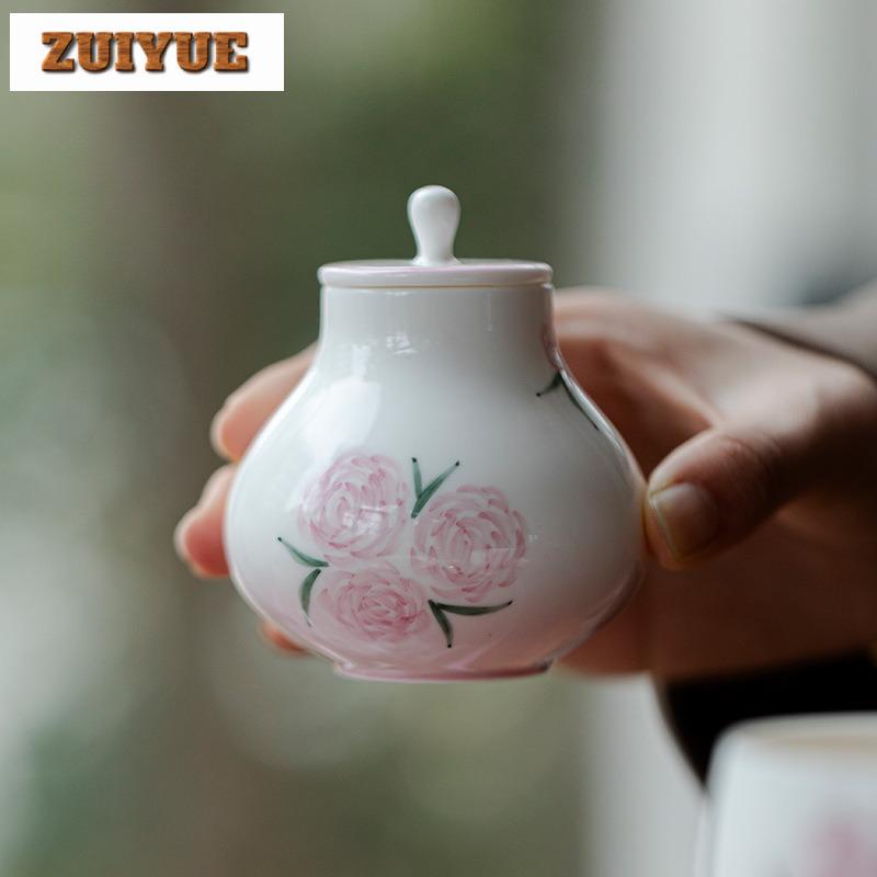 Hand Drawn Rose Ceramic Creative Tea Box Organizer Moisture-proof Creative Storage Tank Containers Tea Caddy POT Tea Set Gift