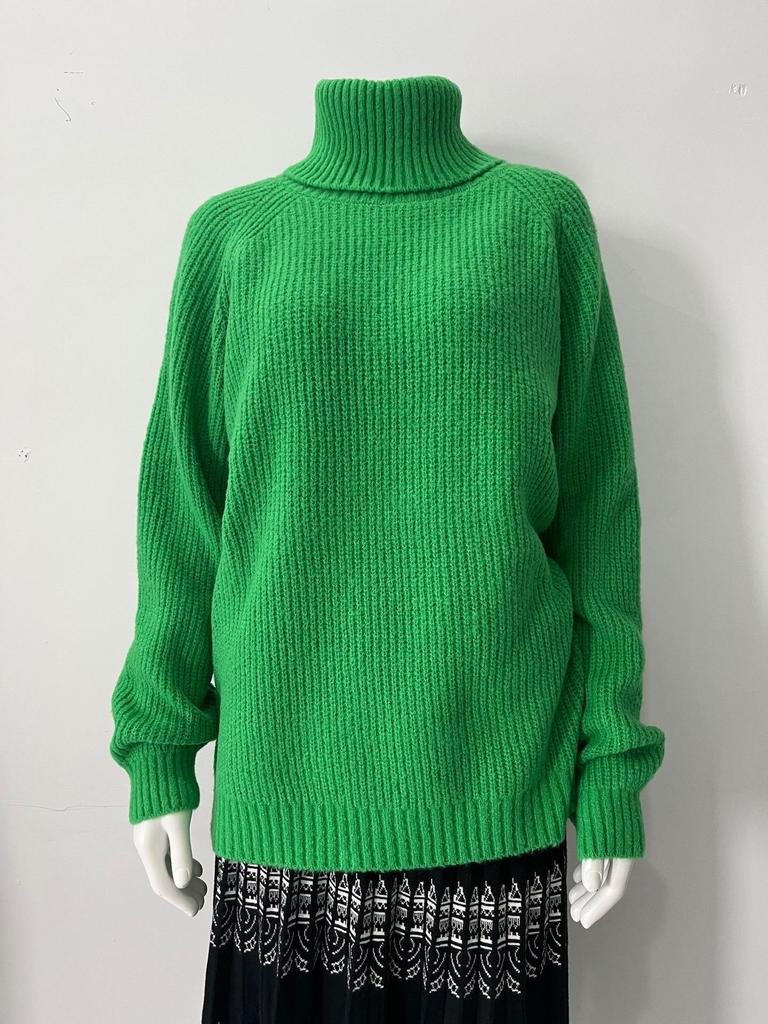 Autumn/Winter European & American High Neck Solid Color Loose Knit Sweater