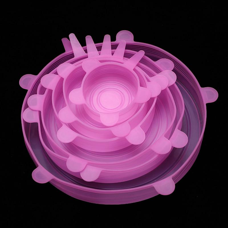 6 Pcs/Set Food Silicone Cover Cap Universal Silicone Lids For Cookware Bowl Reusable Stretch Lids Kitchen Accessories