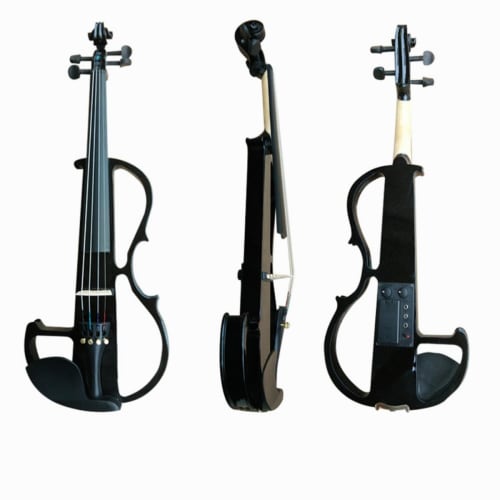 Electric Ebony Silent Violin 4/4 Beginner's Set, Full Size, 4/4 Solid Wood Electric Silent Violin, Chin Rest, Ebony Fittings, Hard Case, Extra Strings
