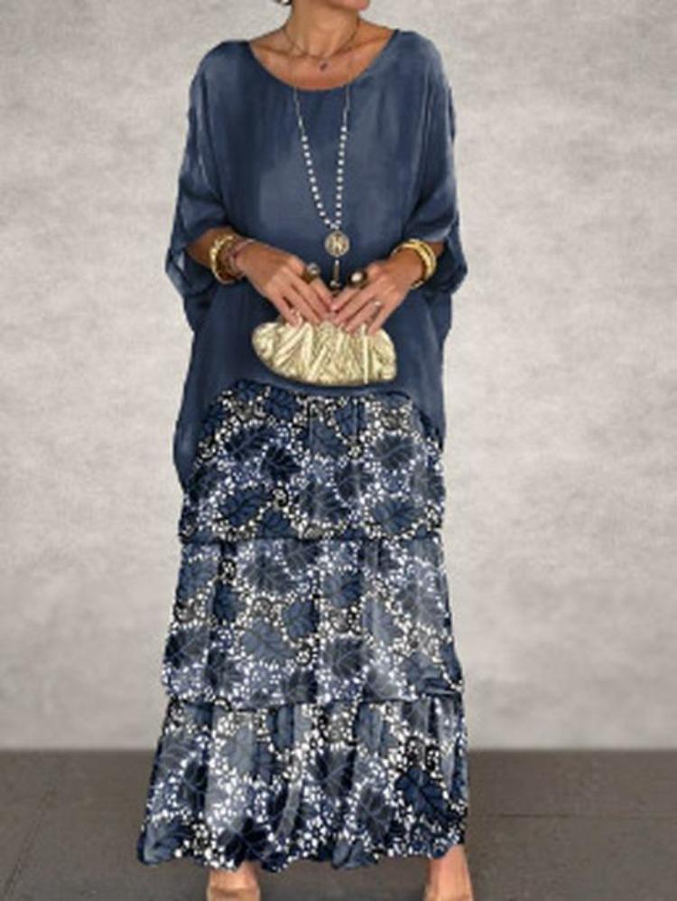 Elegant Chiffon Fashion Trendy Mesh Bat Sleeve Maxi Long Dress