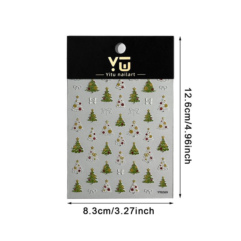Xmas Tree Nail Stickers Embossed Nail Art Self-Adhesive Decals For Manicure Christmas Party Charm Nail Ornaments