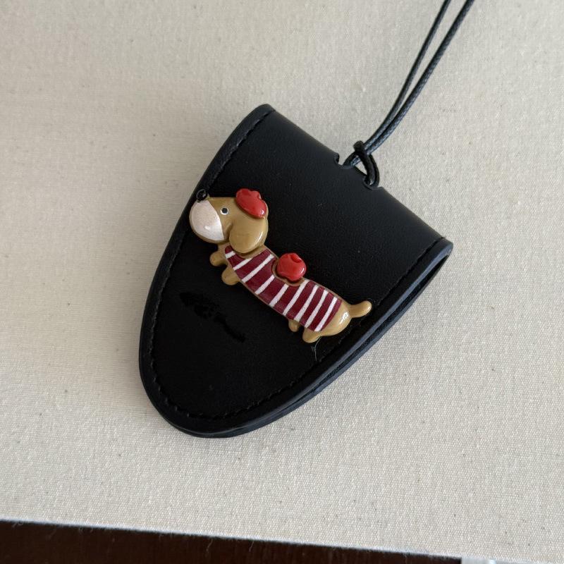 Cute Dog Hanging Neck Sunglasses Eyeglasses Storage Bag PU Leather Magnetic Glasses Clip Cover Travel Anti-lost Glasses Holder