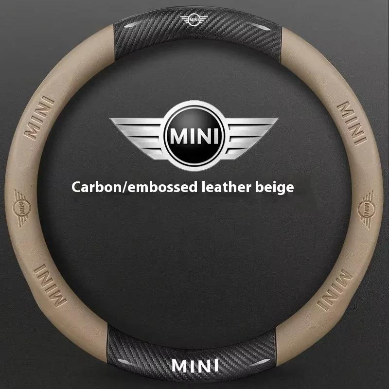 Car Carbon Fiber Leather Steering Wheel Cover For BMW MINI JWC R54 R55 R56 R60 F54 F55 F56 F57 John Cooper S Clubman Countryman