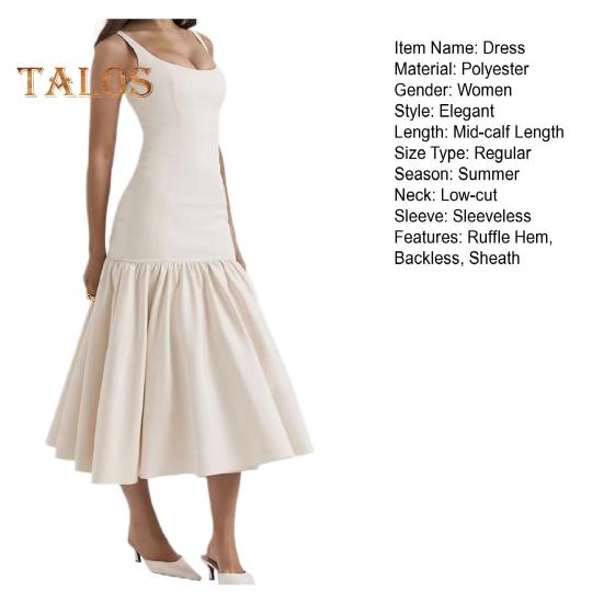 Dámské večerní šaty Volánkový lem Big Swing Slim Fit Bez zad Bez rukávů Jednobarevné Plisované Plesové šaty na večírek do půli lýtek Midi šaty