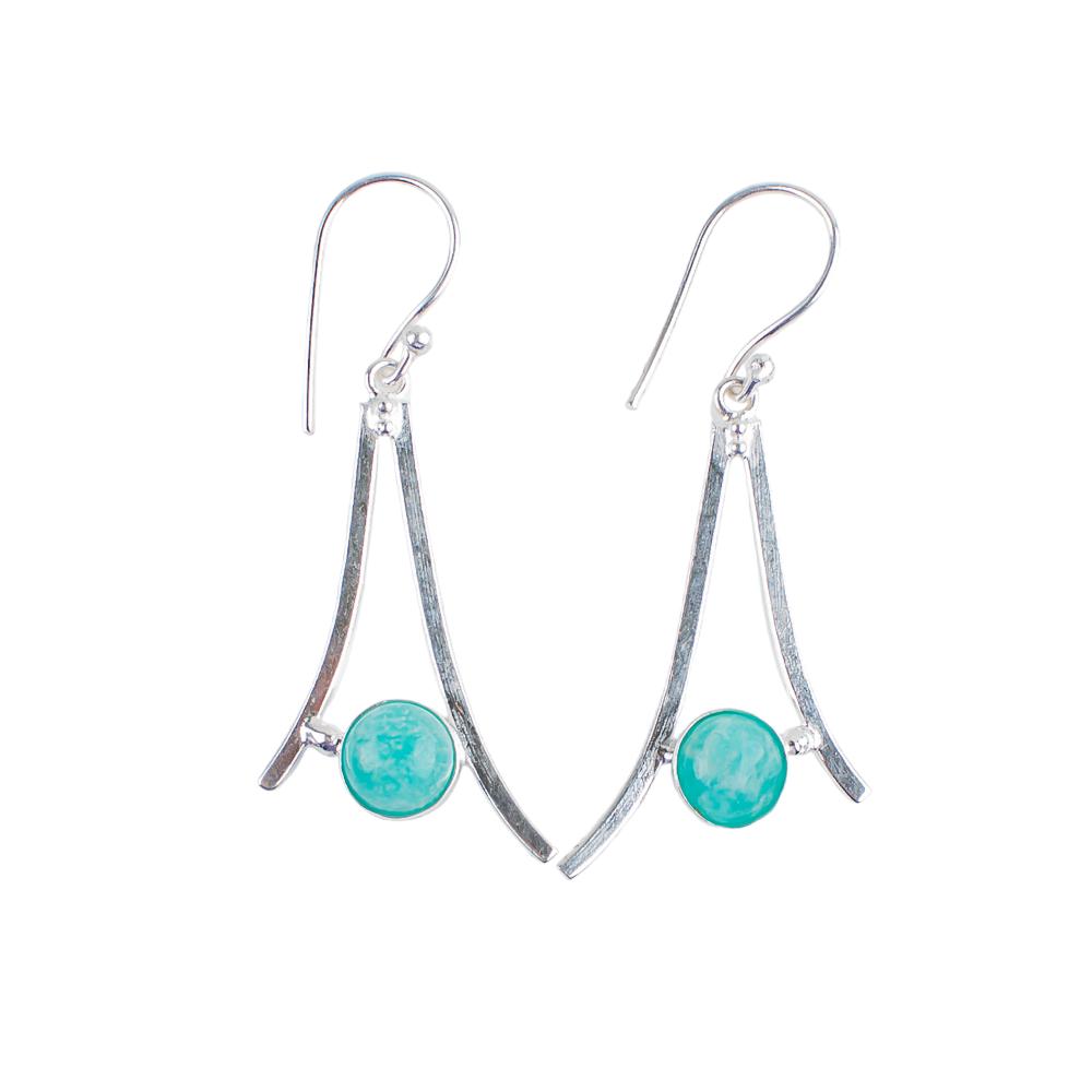 Amazonite Gemstone 925 Sterling Silver Handmade Dangle/Drop Earrings 1.45" Gift EE-66-24