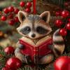 Yousheng Cute Forest Fox/Raccoon Reading Ornament 2D Flat Acrylic Christmas Ornaments Woodland Animal Xmas Tree Decoration for Nature-Themed Holiday