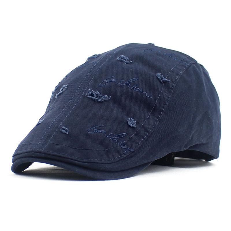 Ripped beret men's cotton cloth do old fashion letter embroidery cap new forward hat