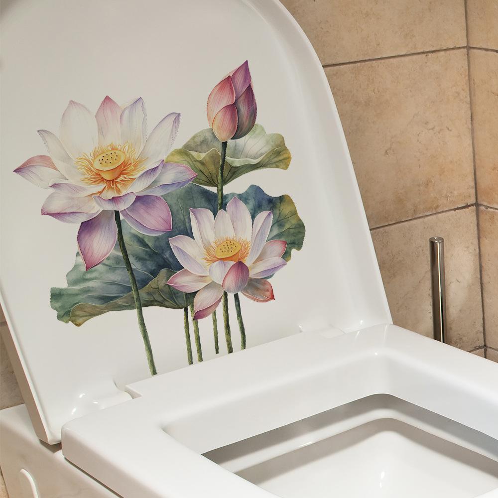 Simulation Bemalte Lotus Lotusblätter Badezimmer WC Aufkleber Heimverschönerungsaufkleber