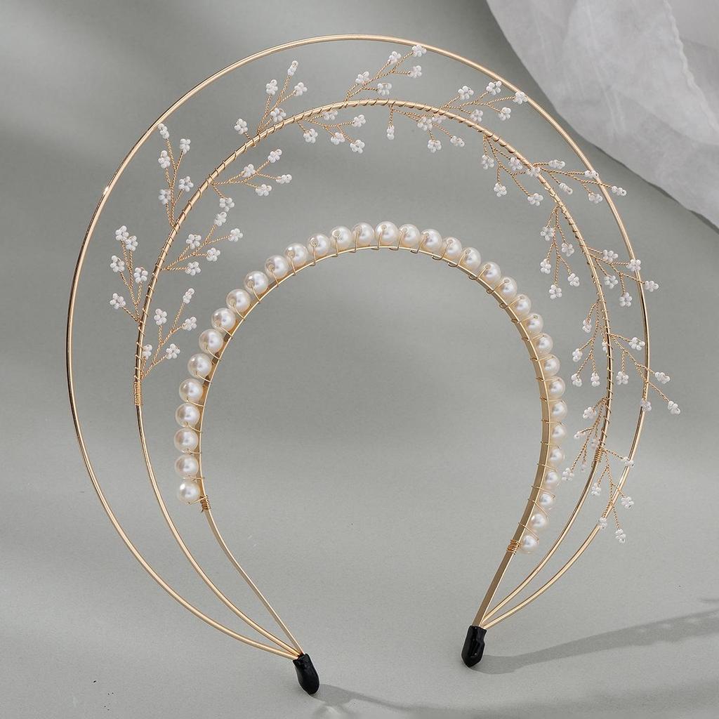 Vintage Lolita Virgin Mary Halo Tiara: Handmade Floral Pearl Headdress for Fashion Shows