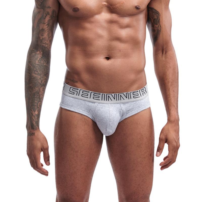 Men's sexy simple solid color cotton briefs, trendy men's breathable triangles