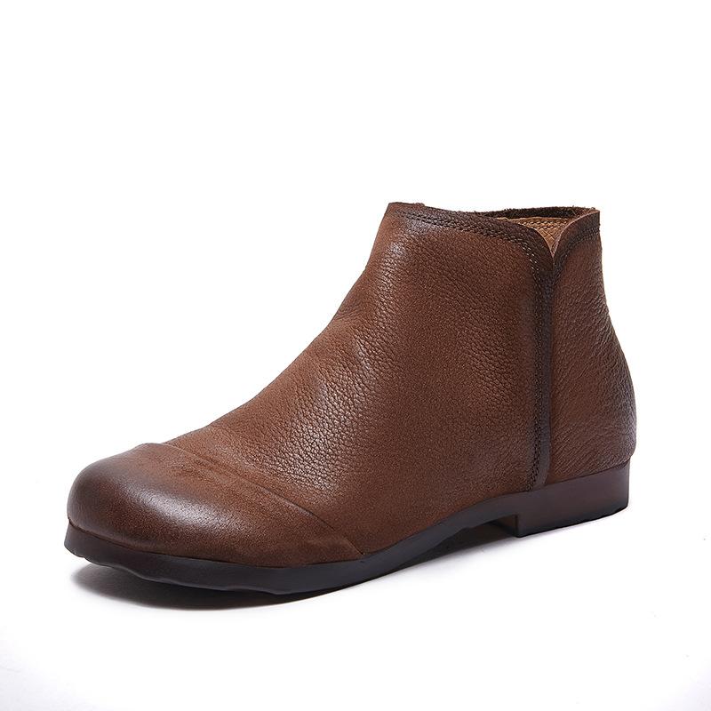 Johnature Retro Stiefeletten Echtes Leder Weiche Sohle Vielseitig Rindsleder Damenschuhe