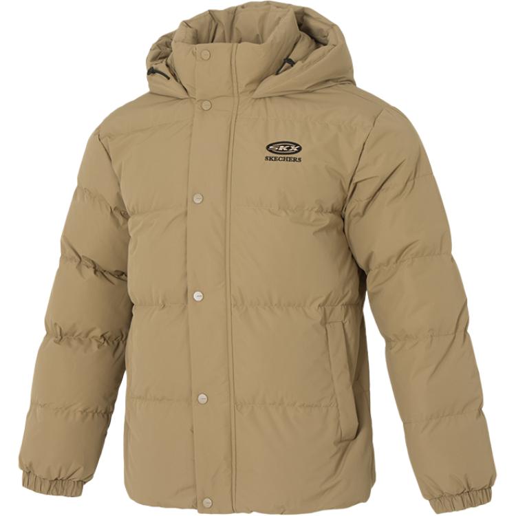 Skechers Hooded Letter Print Zipper Design Fashion Short Sleeve Down Jacket Unisex Outerwear Seaweed-Brown P423U036-01EW M