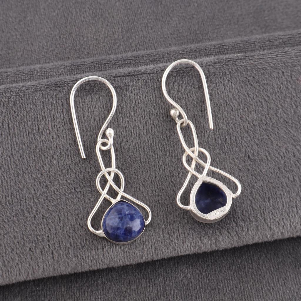 Sodalite Handmade Gemstone Earrings, 925 Sterling Silver Earrings Everyday Jewelry, Earrings For Engagement Gift