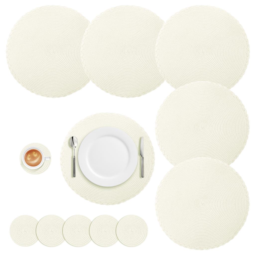 Set of 6 Round Braided Placemats Table Mats Woven Non-Slip Dining Table Heat Resistant Bowl Pads Kitchen Drink Cup Coasters