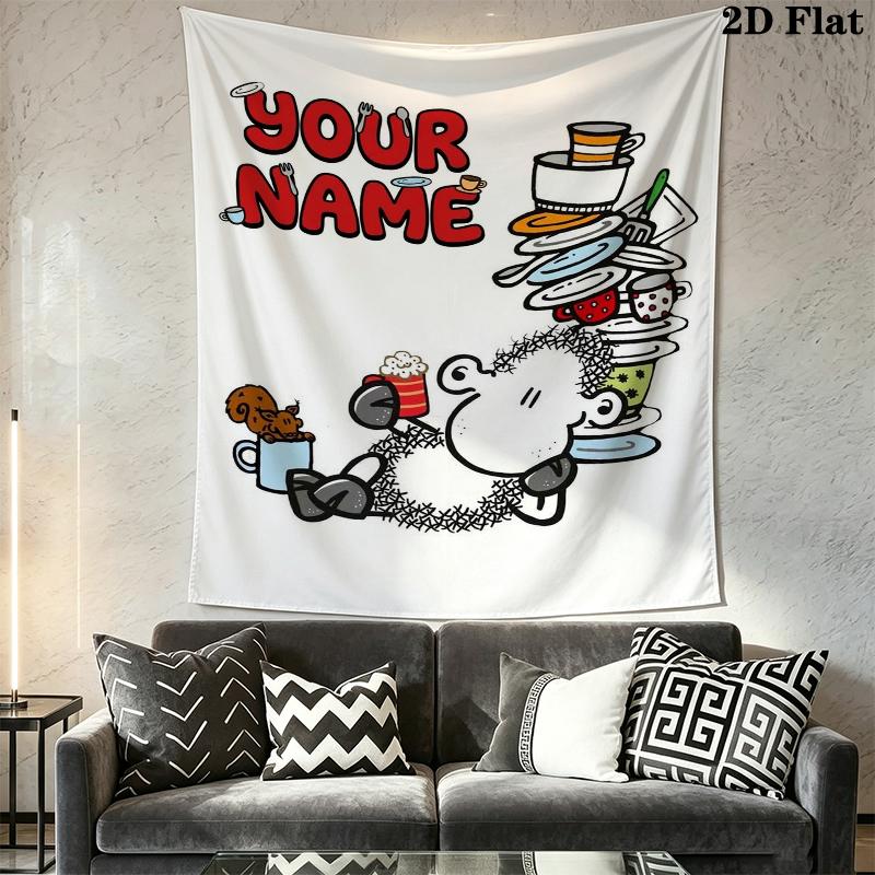 Custom Name sheepworld Wall Tapestry Aesthetic Wall Hanging Printed Fabric Blanket Decorative Tapestries for Bedroom Living Room Home Decor