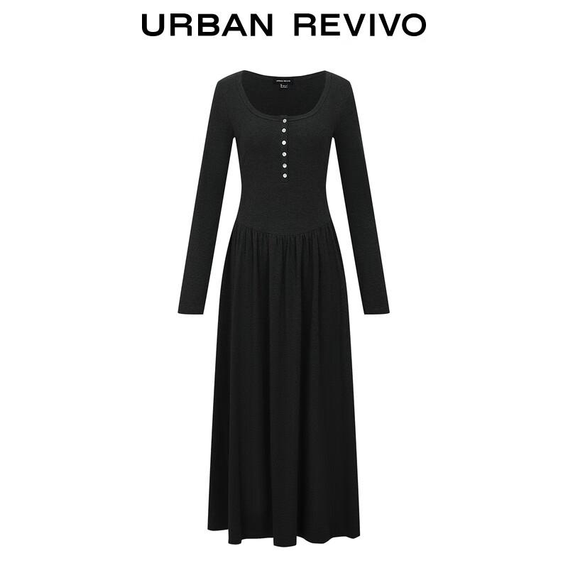 UR Women's Elegant Half-Placket Button-Down A-Line Dress