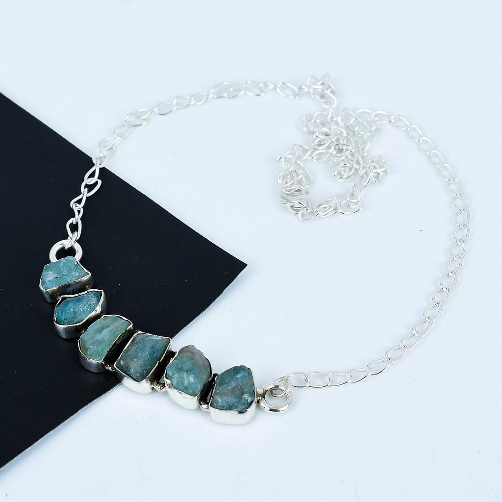 Natural Raw Apatite Gemstone Necklace In 925 Sterling Silver Handmade Gemstone Jewelry Perfect Gift for Her Boho Statement Necklace For Gift