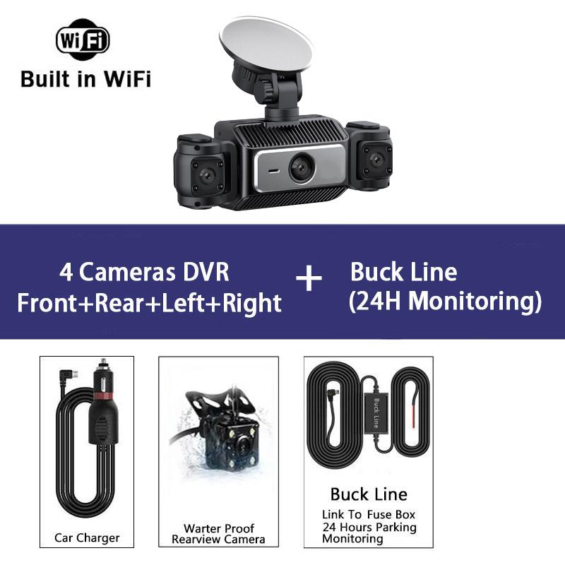 WIFI Dash Cam 4 Channel 360° Car Camera Black Box Front Left Right Rear View Car DVR Video Recorder G-Sensor 24H Parking Monitor