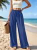 Women High Waist Wide Leg Pants Elastic Waist Loose Fit Drape Trousers Wrinkle Free Breathable Casual Summer Pants