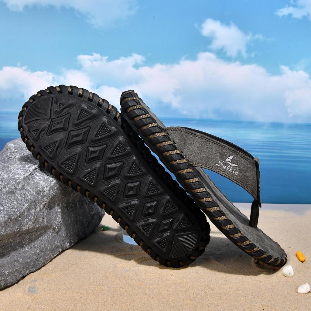 Plus size New Arrival Summer Men's Flip Flops Handmade Leather Slippers Lightweight Casual Beach Slippers For Indoor Outdoor Sandals