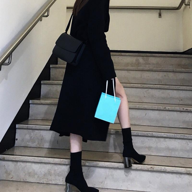 Women's Shoes: Versatile Elastic Ankle Boots, Women's Chunky-heeled Pointed Long Boots