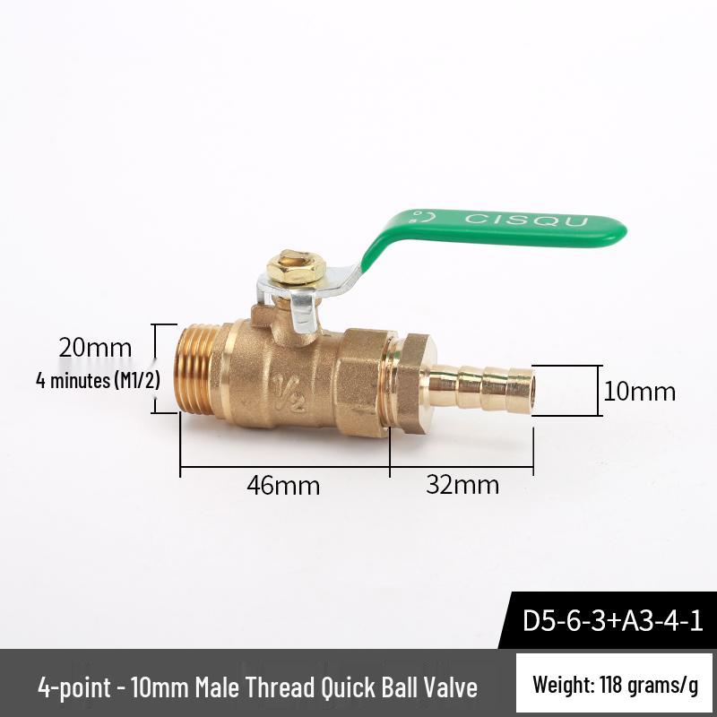 Copper Ball Valve with Double Internal Thread, 6-Point Thread Barb Quick Connect, and Long Handle Pneumatic Air Pump Valve Switch.