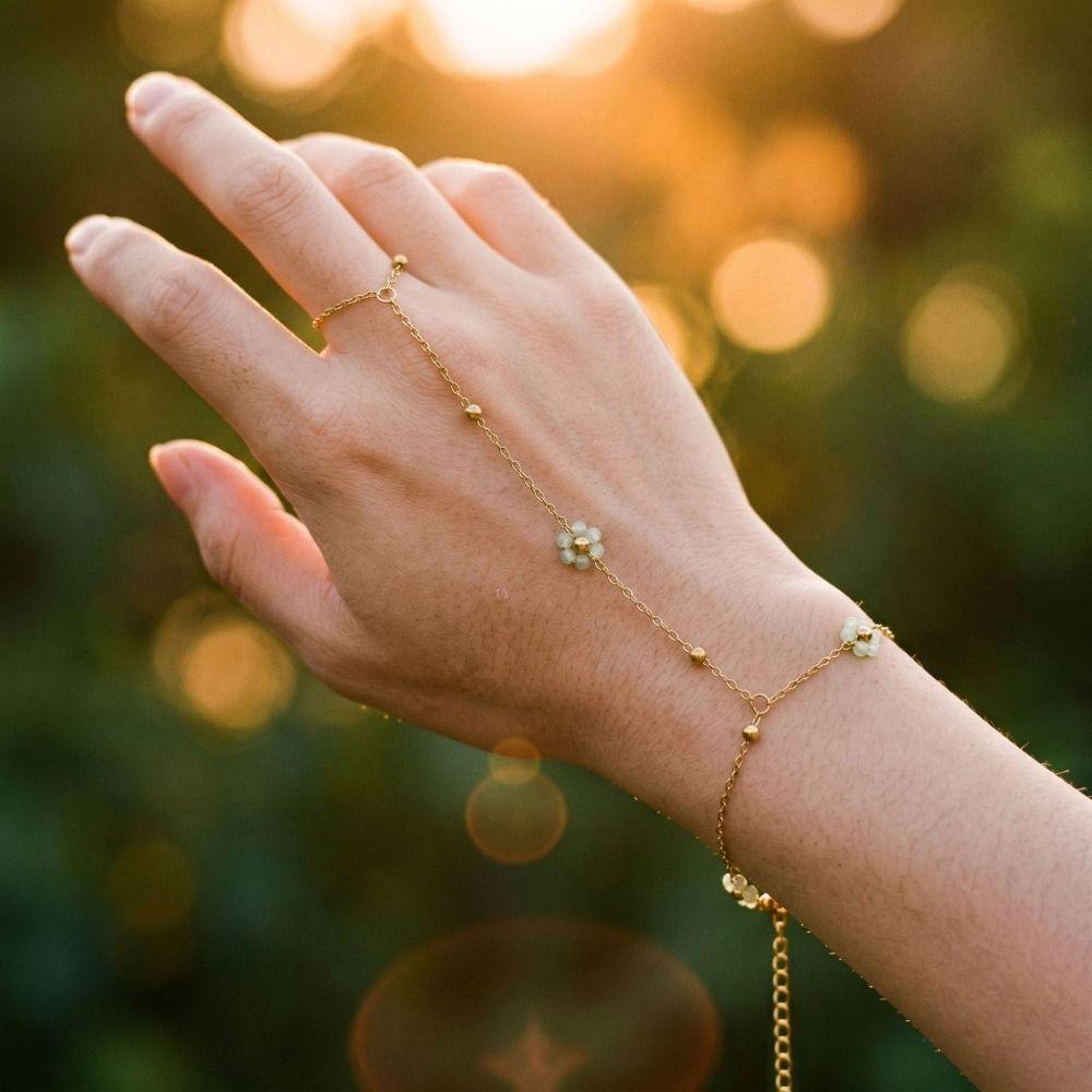 Colorful Crystal Beads Finger Bracelet Stainless Steel Finger Ring Chain Link Chain Bracelet Beach