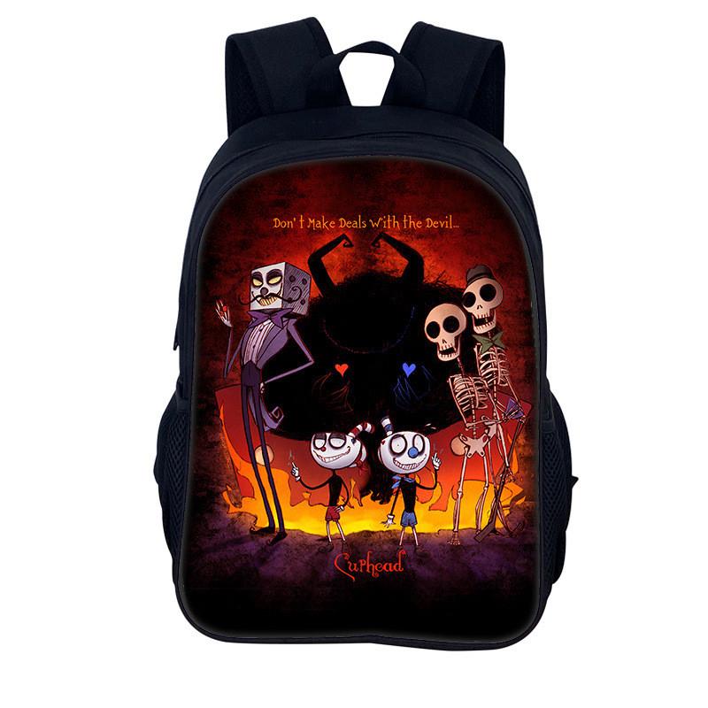 Cuphead Cartoon Backpack For Kids With Nylon Material And Spacious Design For School And Travel