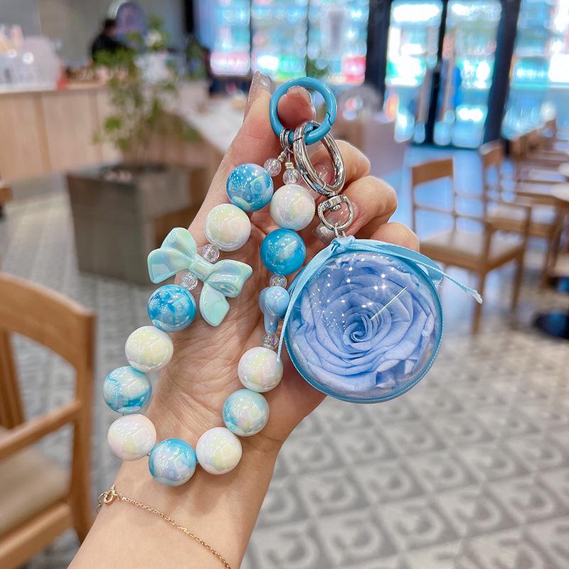 Korean-Style Beaded Rose Keychain & Bag Charm Souvenir