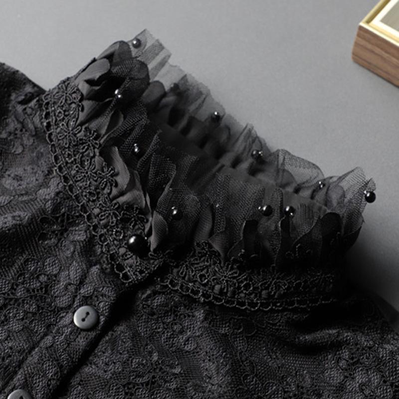 Biały Koralikowy Damski Kołnierzyk Koszuli Stojący Fałszywe Kołnierzyki Kobieta Czarny Odpinany Kołnierzyk Koronkowy Vintage Połowa Koszuli Sztuczny Koł