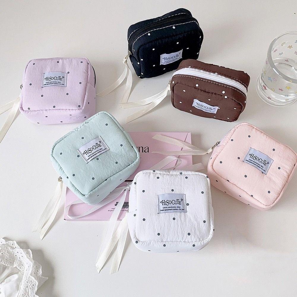 Polka Dot Sanitary Napkin Storage Bag Large Capacity Lipstick Key Portable Cosmetic Bag  Student